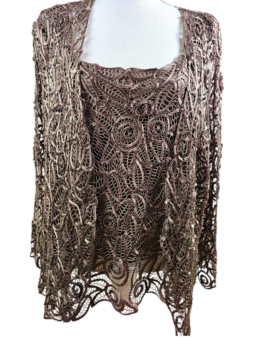 Soulmates 2 Piece Silk Crochet Jacket And Tank Top In 2X